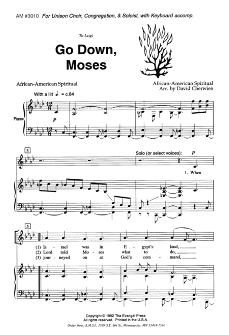 Go Down, Moses Go Down, Moses Unison Choir scores gallery preview page 2