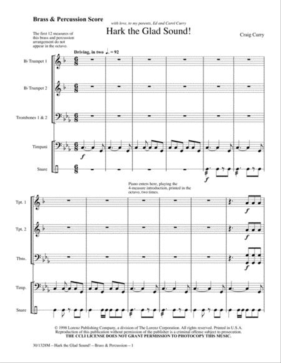 Hark! The Glad Sound - Instrumental Parts Choir scores gallery preview page 3