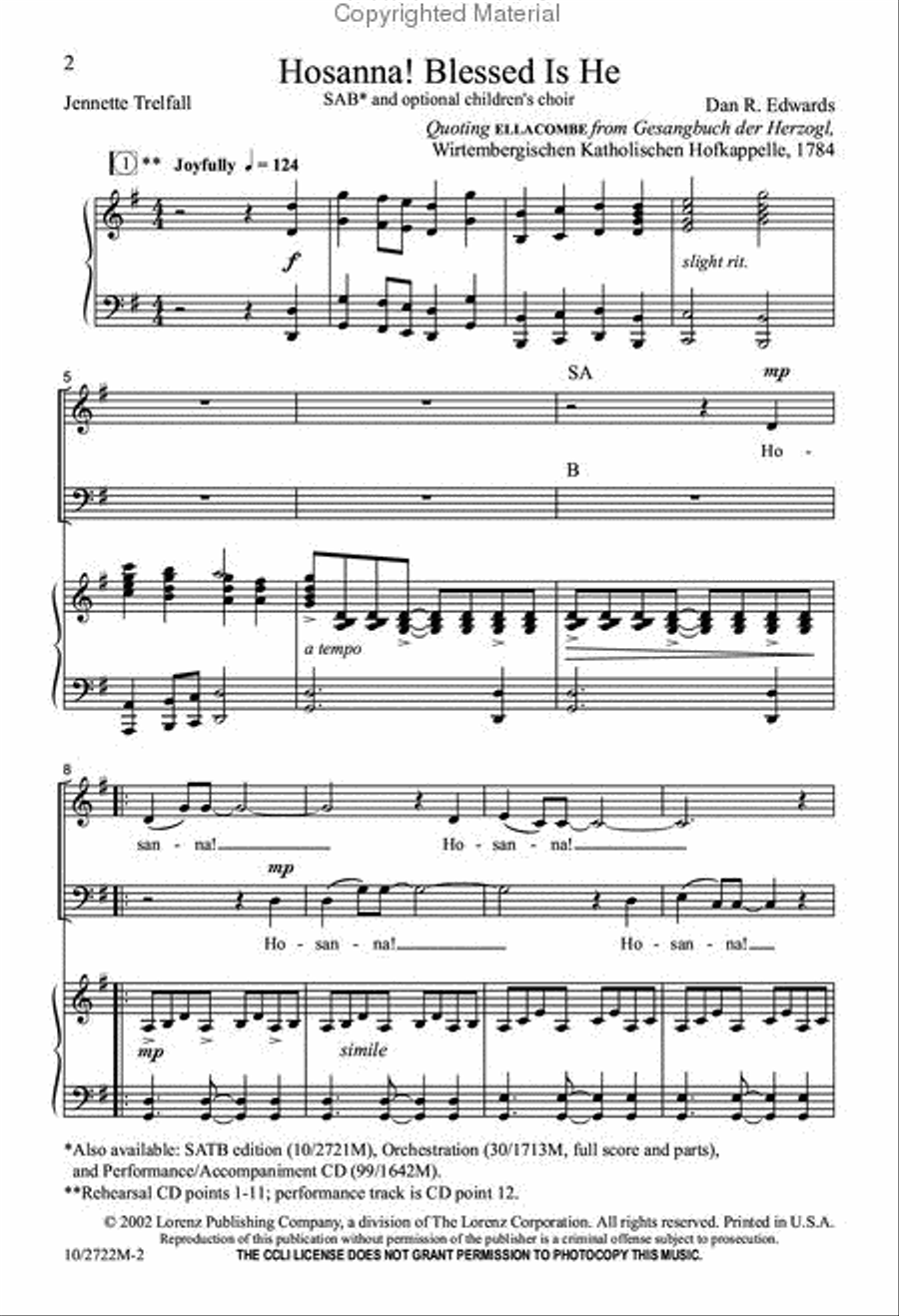 Hosanna, Blessed Is He Hosanna, Blessed Is He 3-Part scores gallery preview page 2