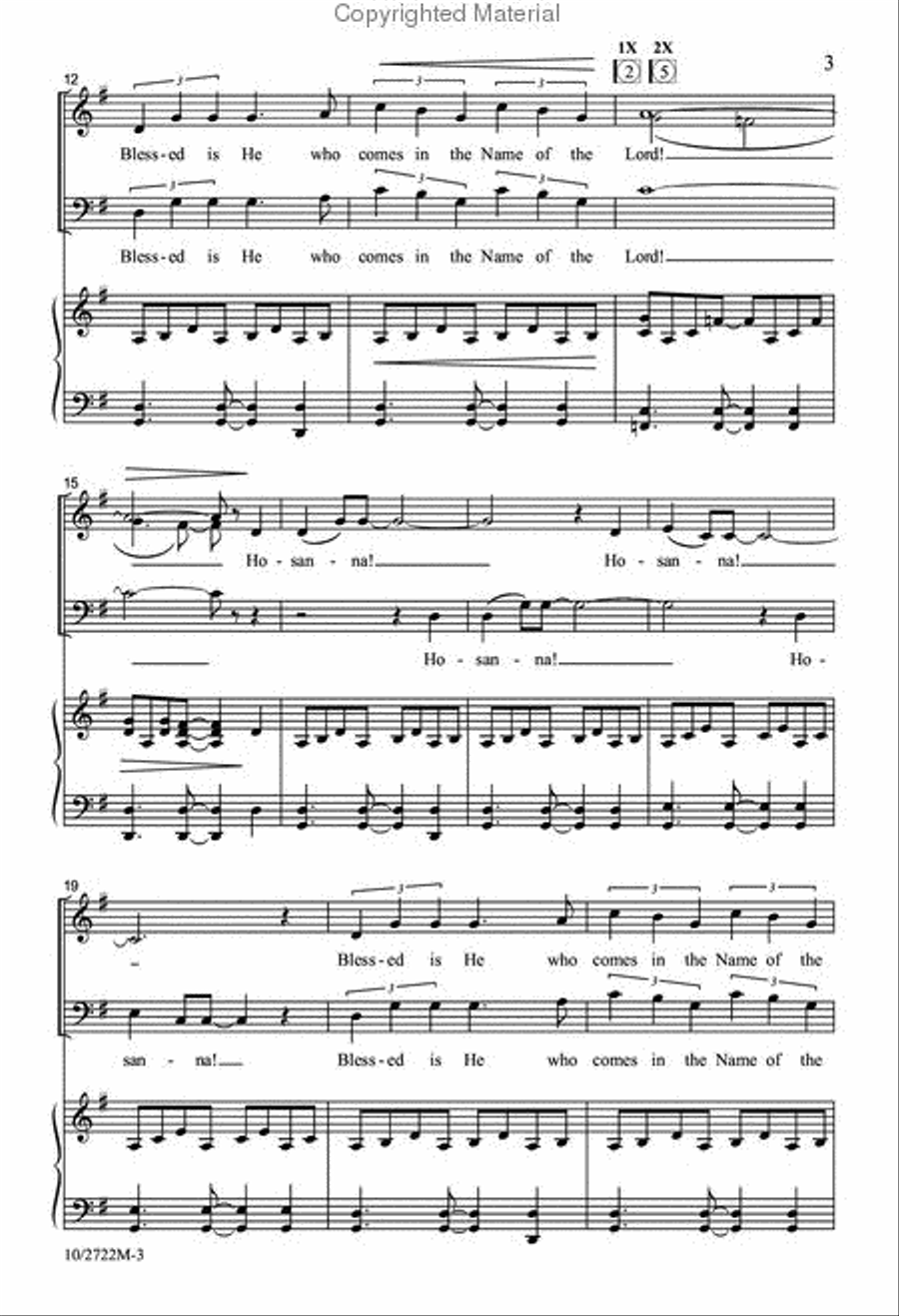 Hosanna, Blessed Is He Hosanna, Blessed Is He 3-Part scores gallery preview page 3