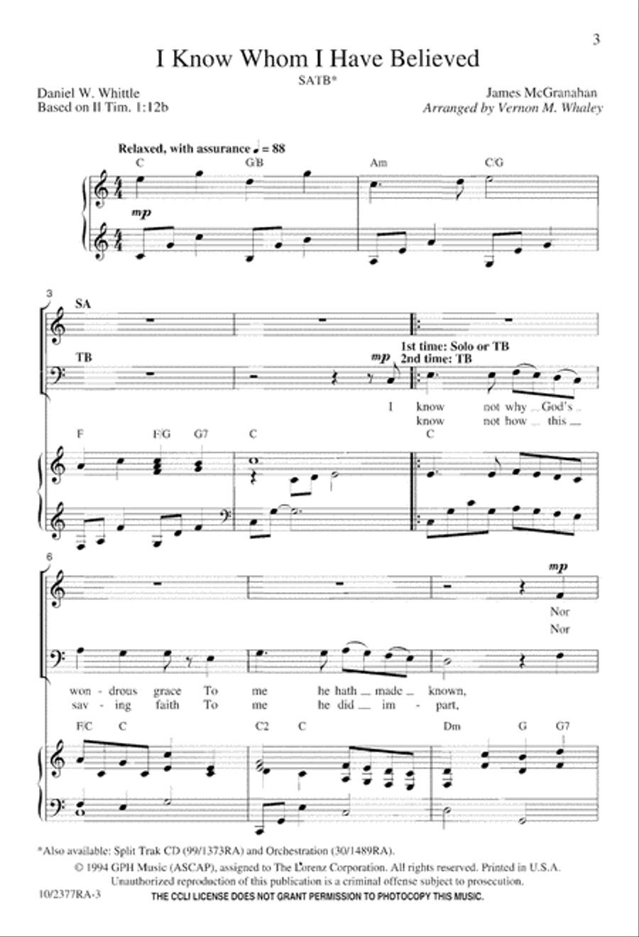 I Know Whom I Have Believed 4-Part scores gallery preview page 4