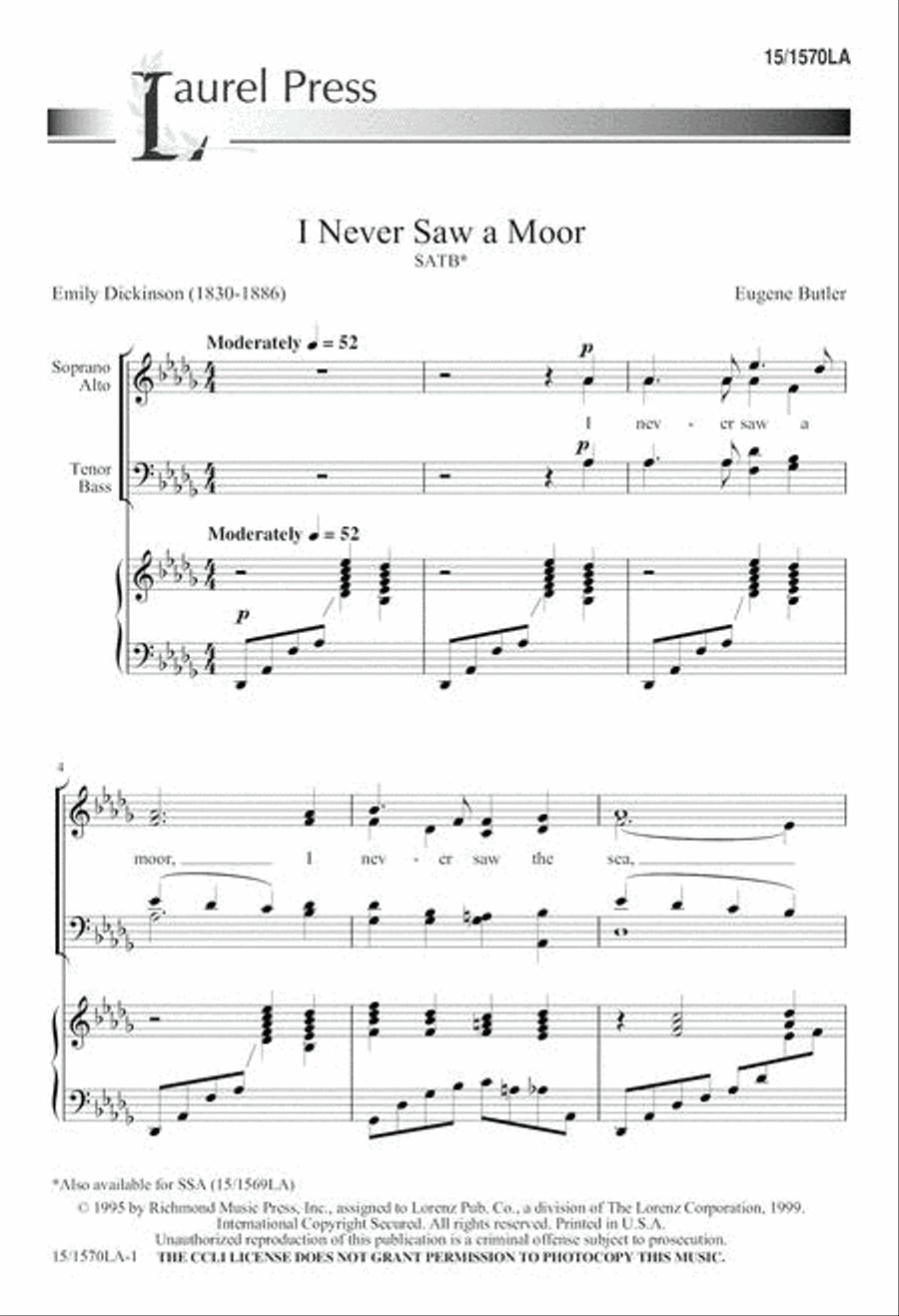 I Never Saw a Moor 4-Part scores gallery preview page 1