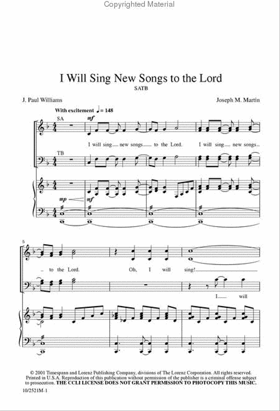 I Will Sing New Songs to the Lord 4-Part scores gallery preview page 2