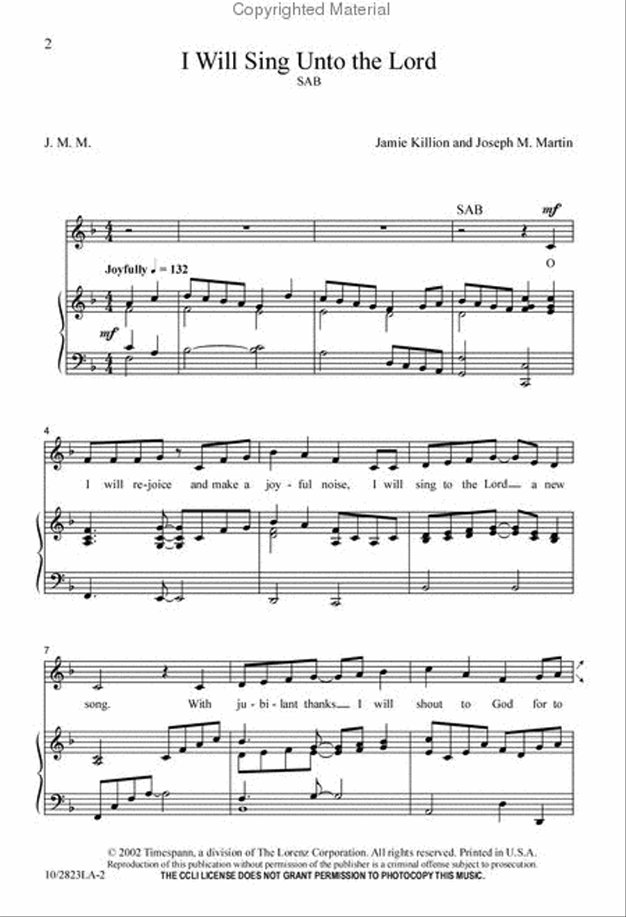 I Will Sing unto the Lord - SAB 3-Part scores gallery preview page 2
