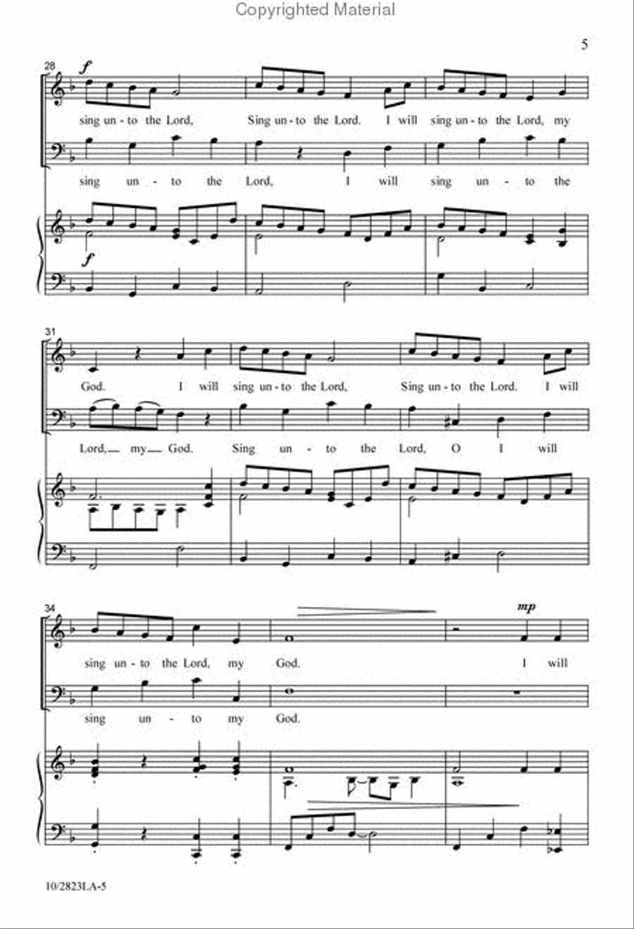 I Will Sing unto the Lord - SAB 3-Part scores gallery preview page 5