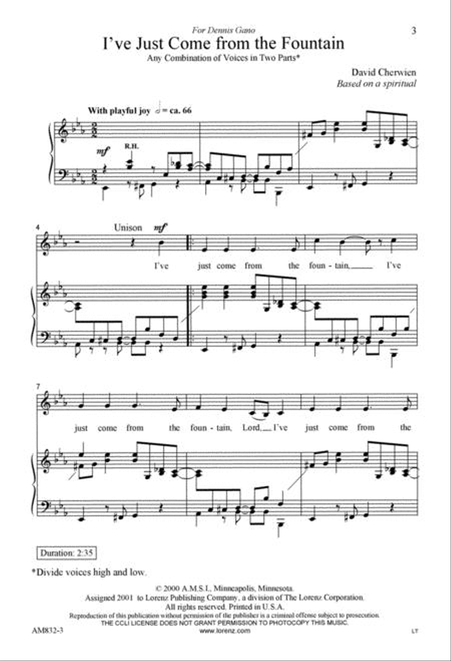 I've Just Come from the Fountain 2-Part scores gallery preview page 2