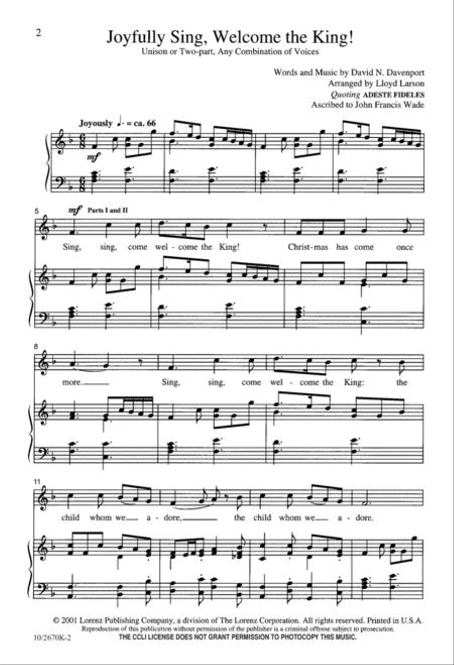 Joyfully Sing Welcome the King Unison Choir scores gallery preview page 2