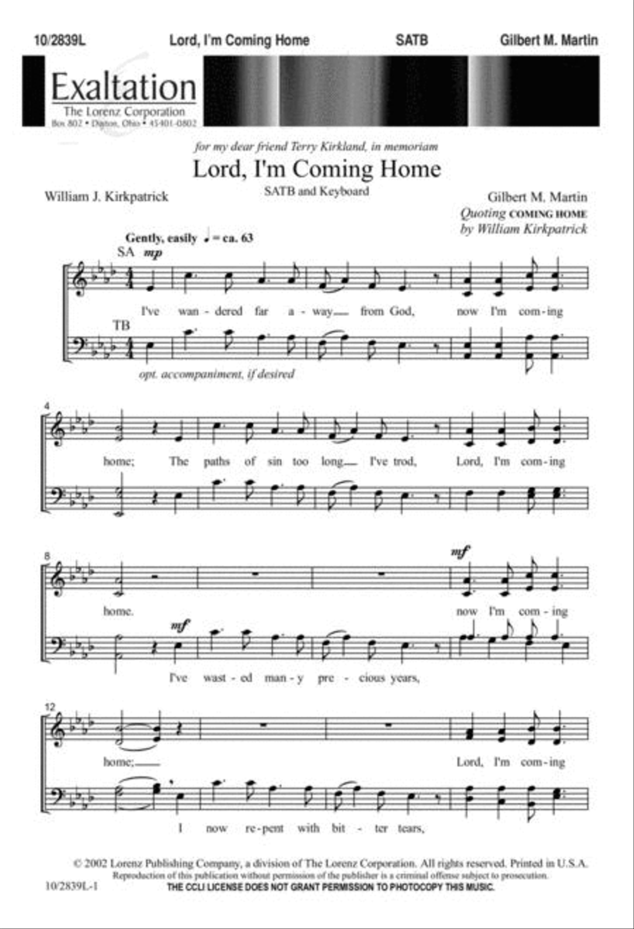 Lord, I'm Coming Home 4-Part scores gallery preview page 1