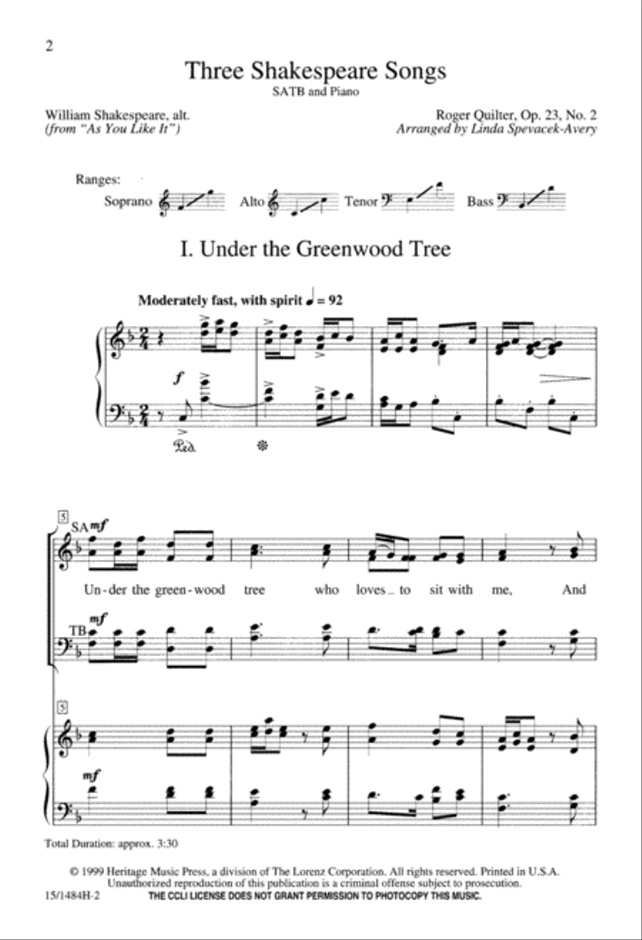 Three Shakespeare Songs Three Shakespeare Songs 4-Part scores gallery preview page 3