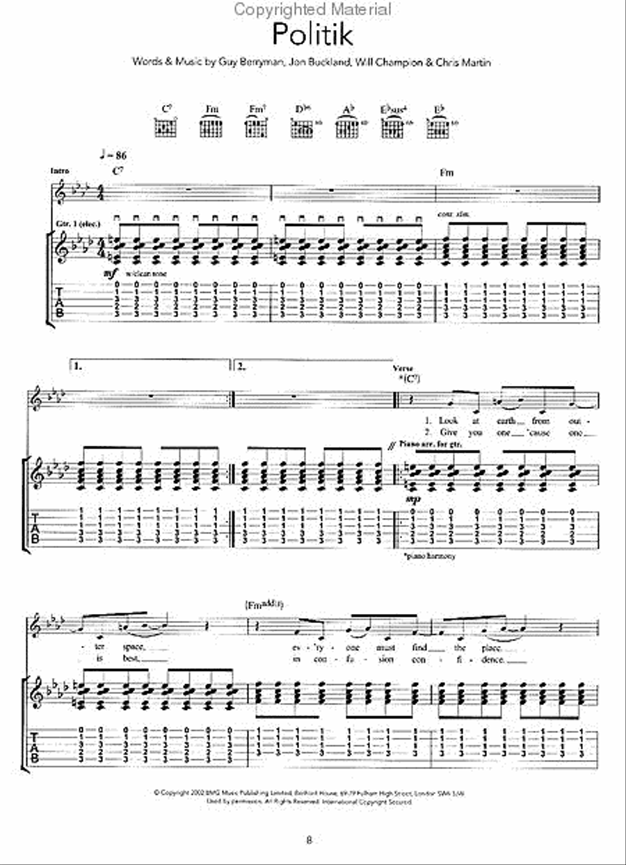 A Rush Of Blood To The Head Electric Guitar scores gallery preview page 2