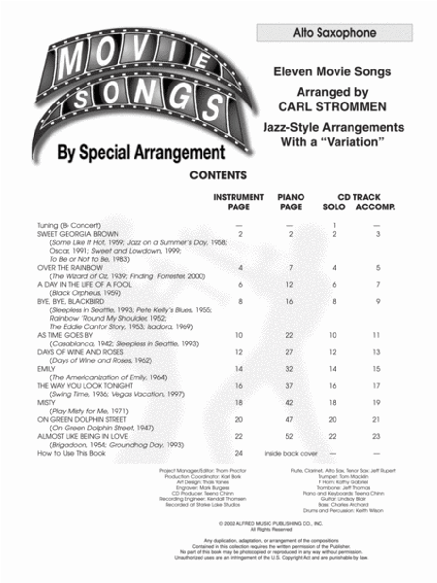 Movie Songs by Special Arrangement (Jazz-Style Arrangements with a Variation) Alto Saxophone scores gallery preview page 2