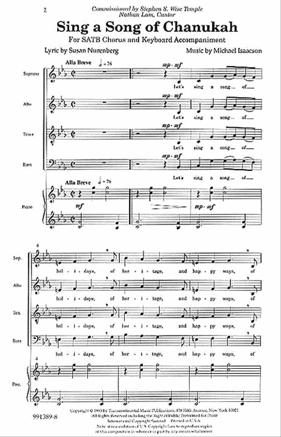 Sing a Song of Chanukah Sing a Song of Chanukah 4-Part scores gallery preview page 1