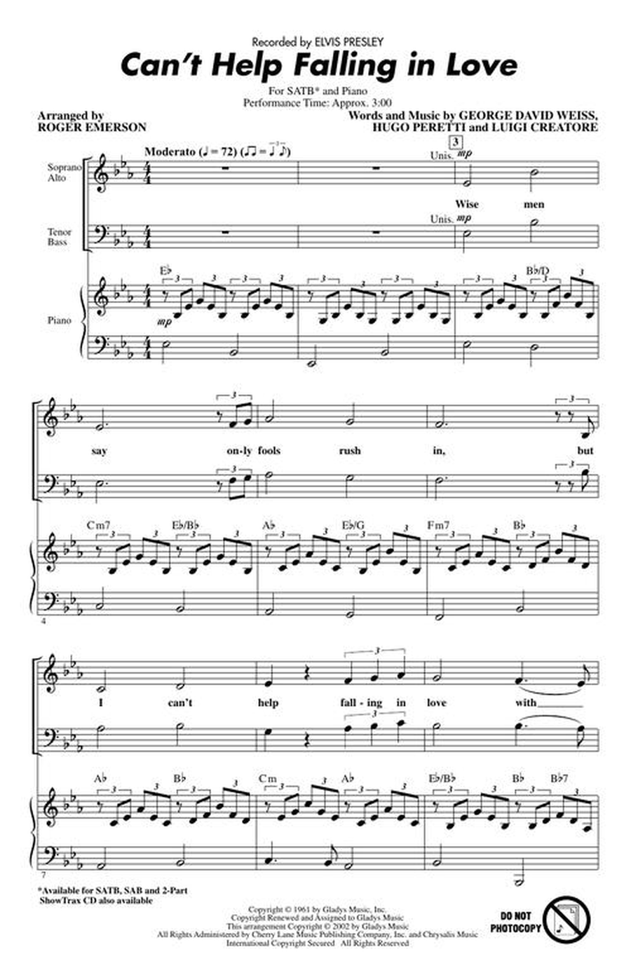 Can't Help Falling in Love 4-Part scores gallery preview page 3