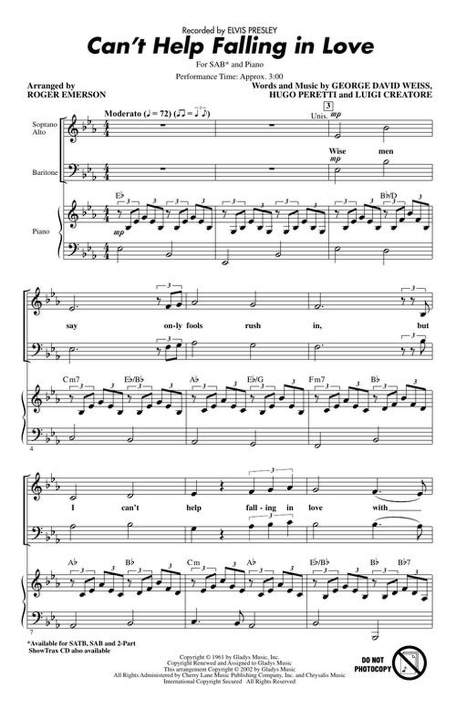 Can't Help Falling in Love 3-Part scores gallery preview page 3