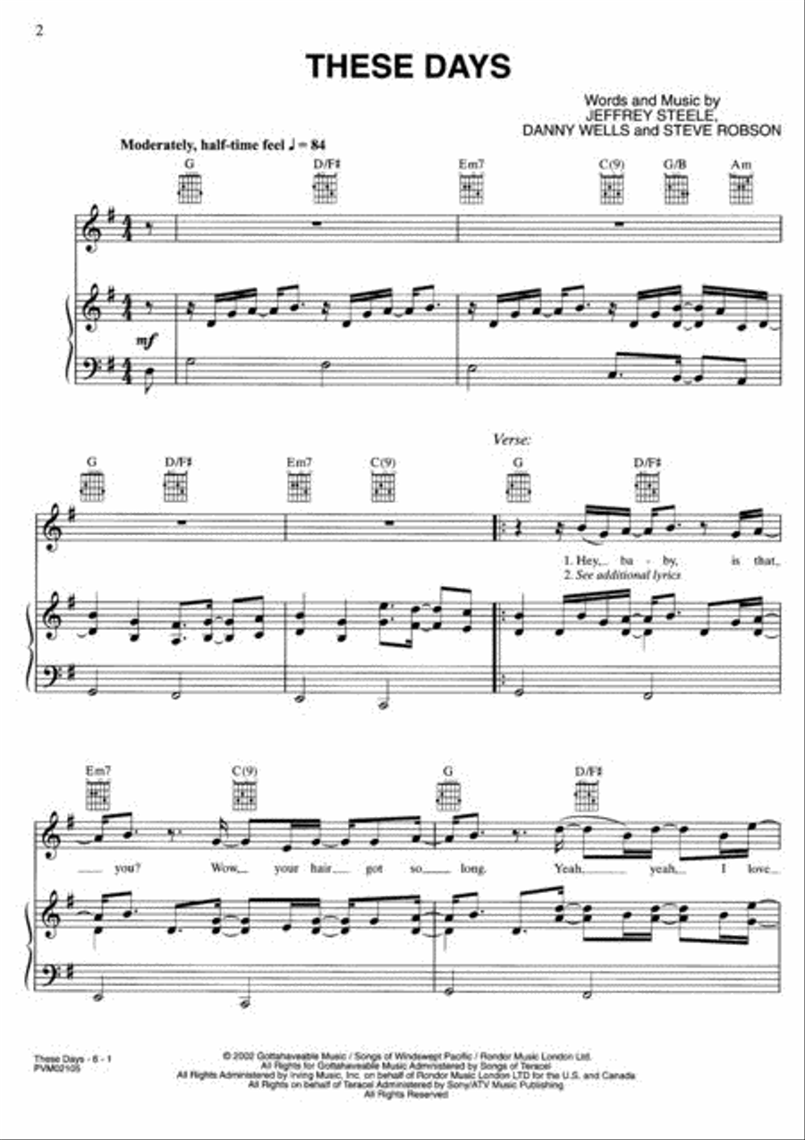 These Days Piano, Vocal, Guitar scores gallery preview page 2