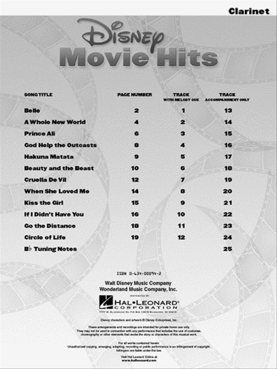 Disney Movie Hits for Clarinet Clarinet scores gallery preview page 2