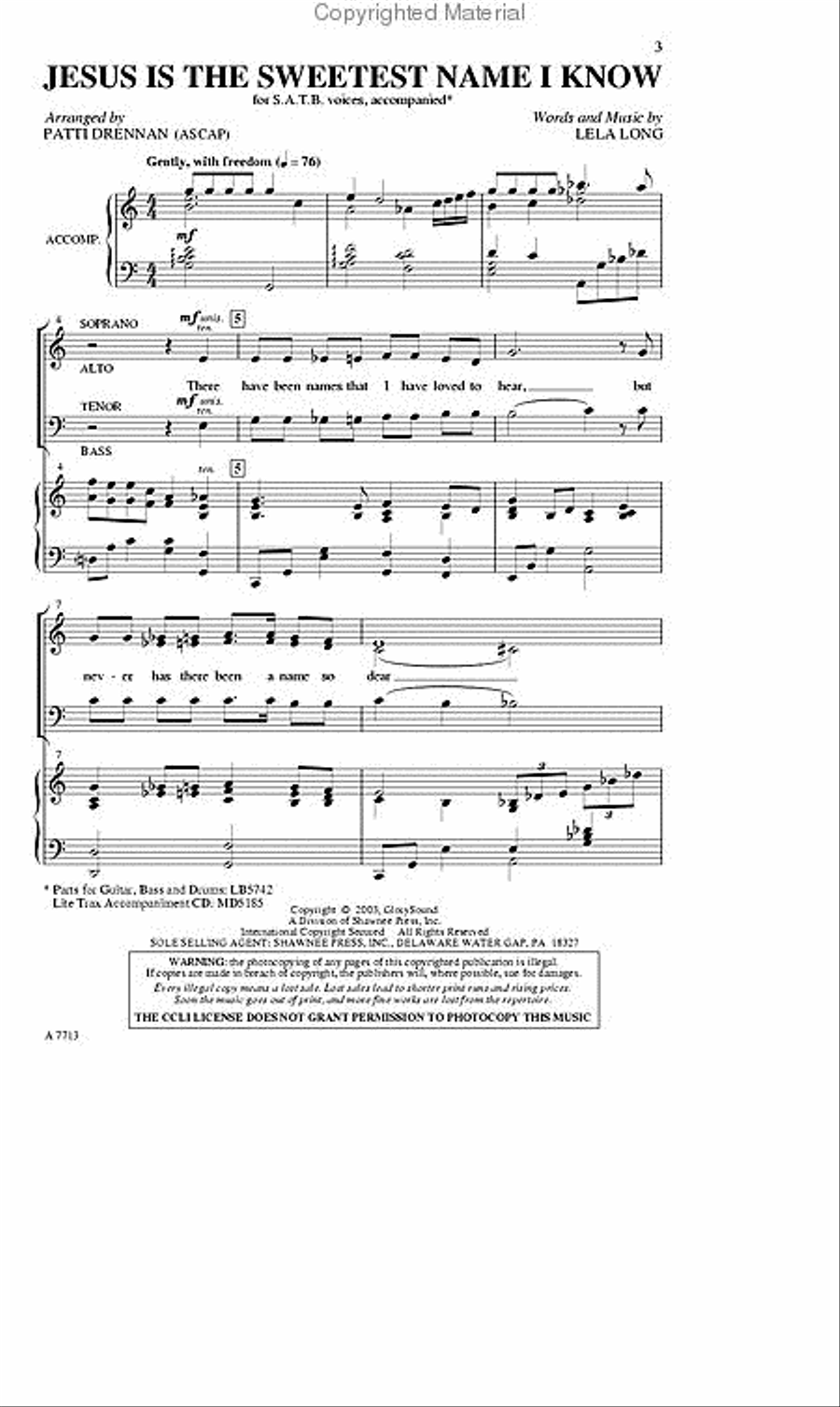 Jesus Is the Sweetest Name I Know 4-Part scores gallery preview page 2