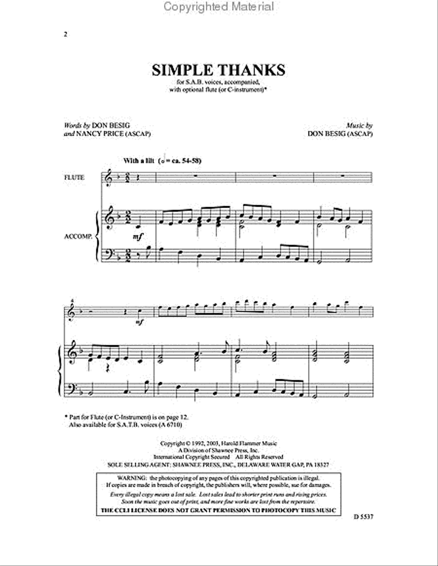 Simple Thanks Simple Thanks 3-Part scores gallery preview page 2
