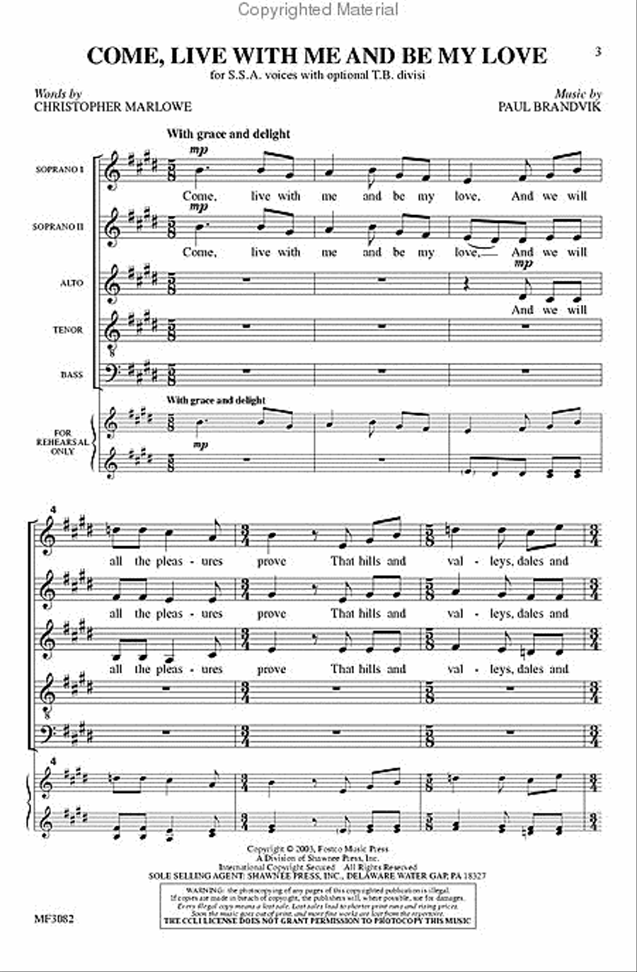Come, Live with Me and Be My Love (from Three Songs of Love) SSA scores gallery preview page 2