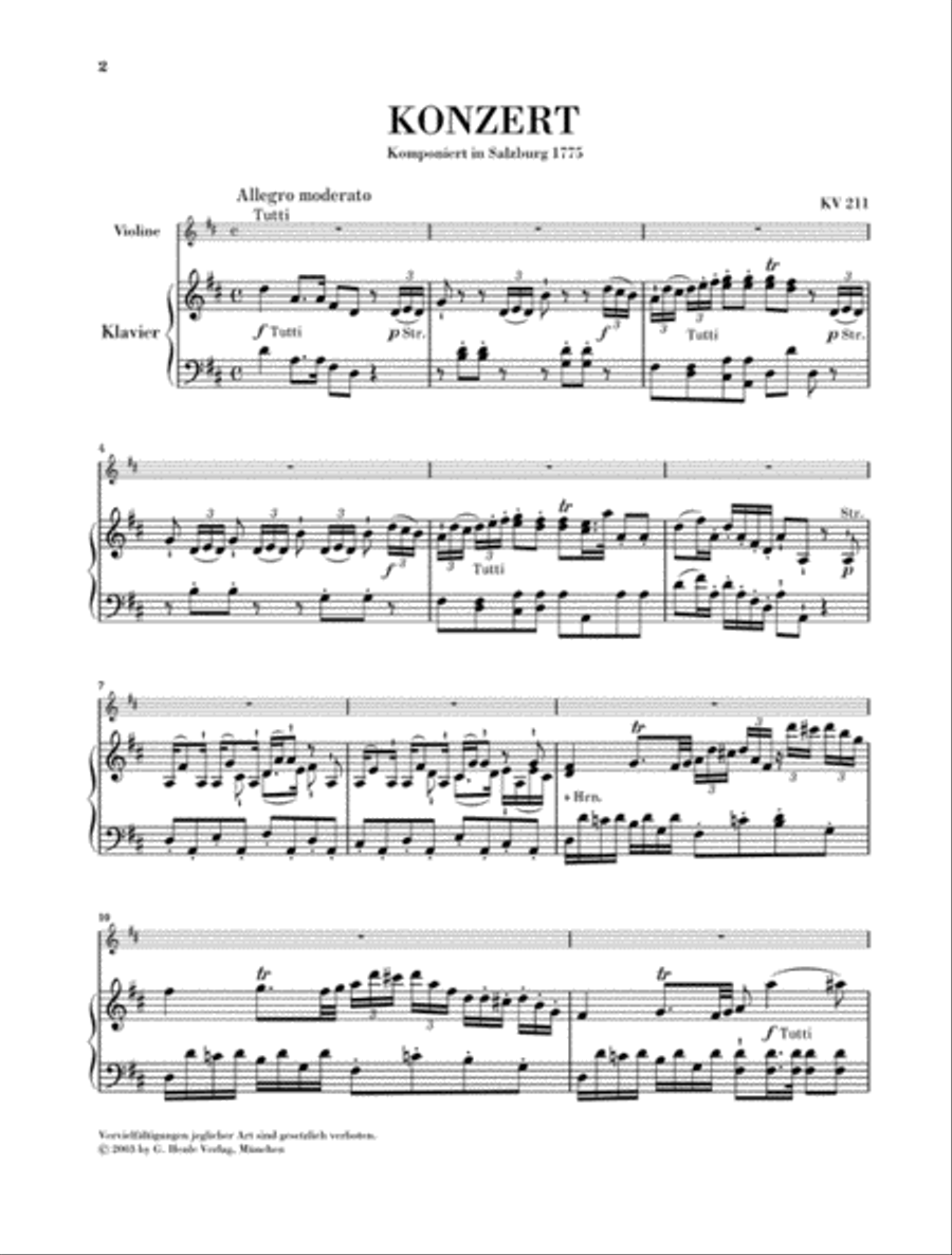 Concerto No. 2 in D Major K211 Violin Solo scores gallery preview page 2
