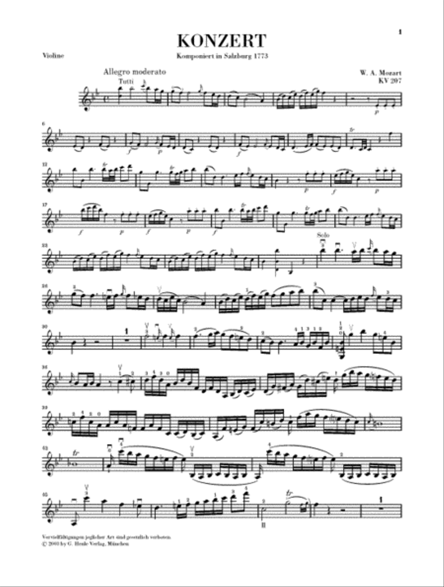 Concerto No. 1 in B Flat Major K207 Violin Solo scores gallery preview page 2