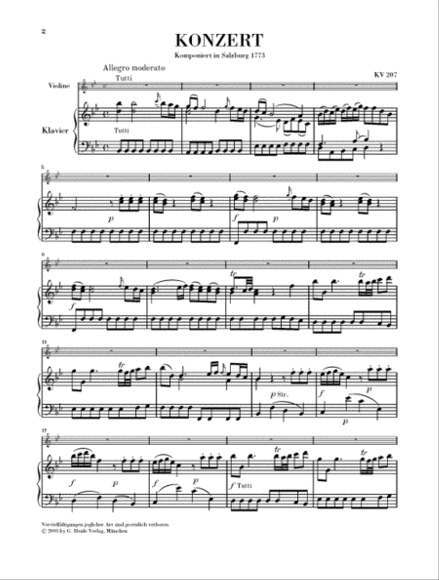 Concerto No. 1 in B Flat Major K207 Violin Solo scores gallery preview page 3