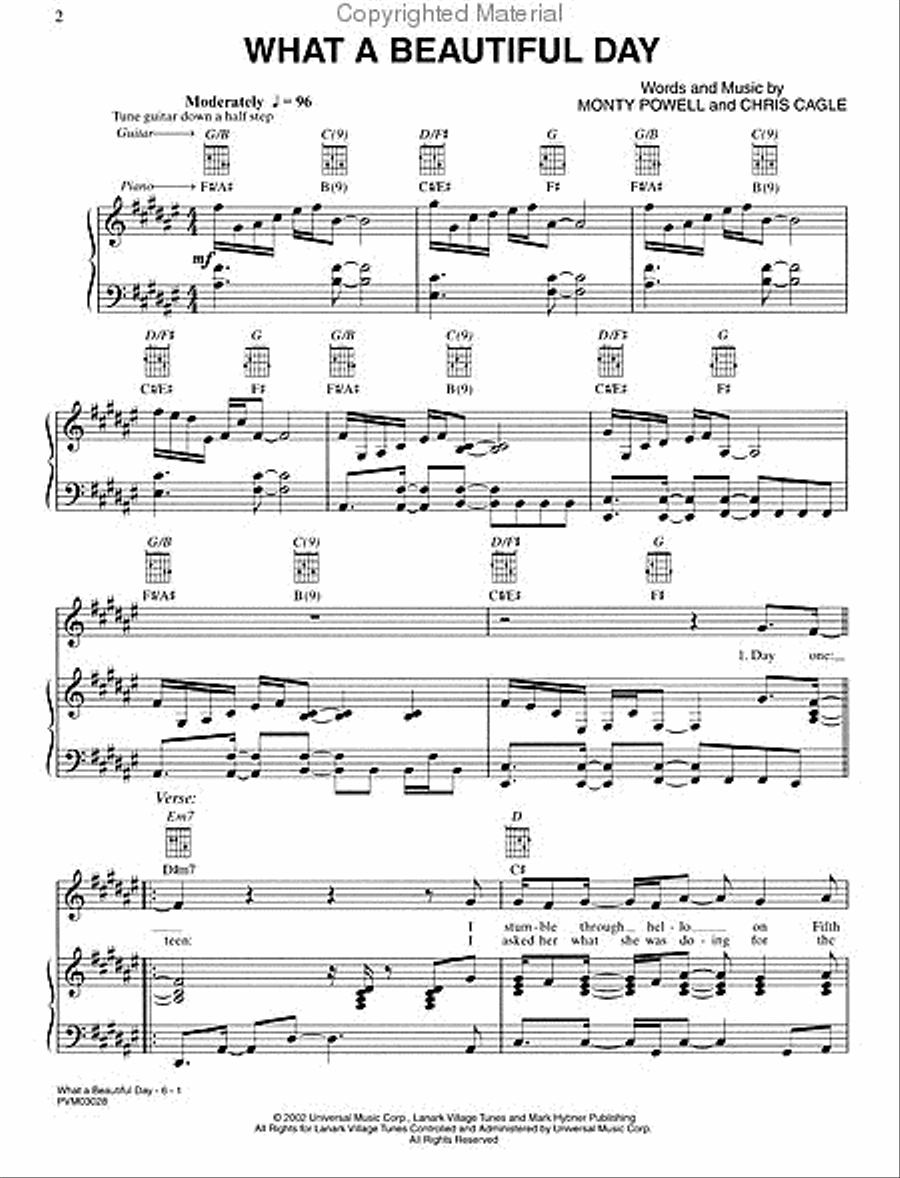 What a Beautiful Day Piano, Vocal, Guitar scores gallery preview page 2