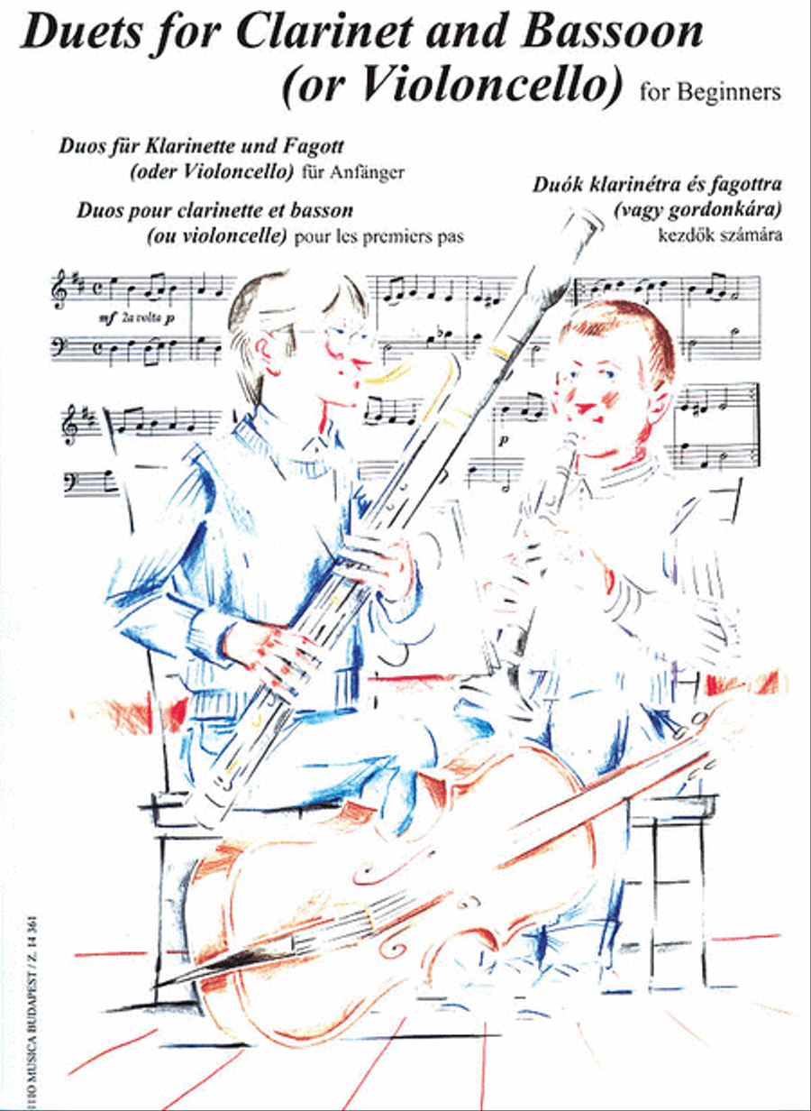 Duets for Clarinet (B-flat) and Bassoon (or Cello) for Beginners Bassoon scores gallery preview page 1