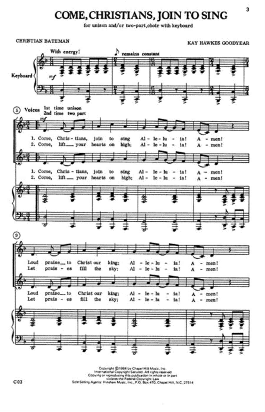Come, Christians, Join to Sing Unison Choir scores gallery preview page 2
