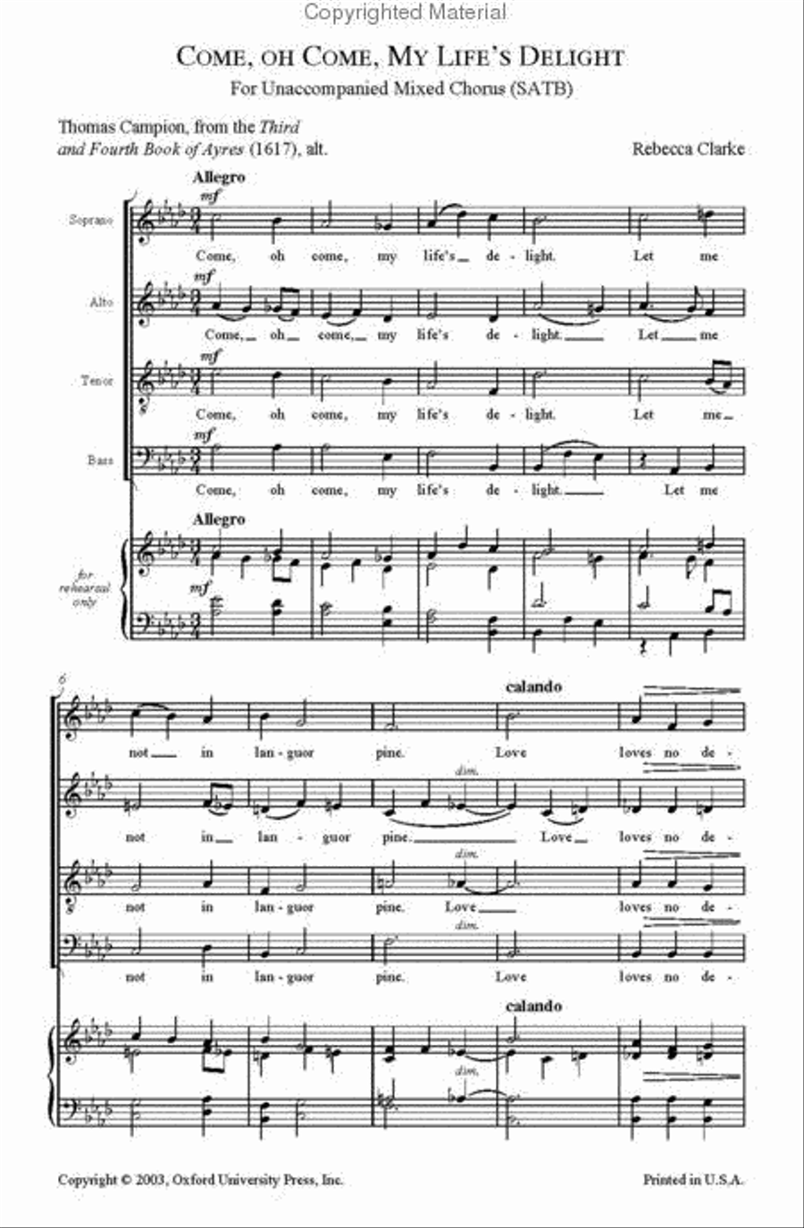 Come, oh come, my life's delight 4-Part scores gallery preview page 3