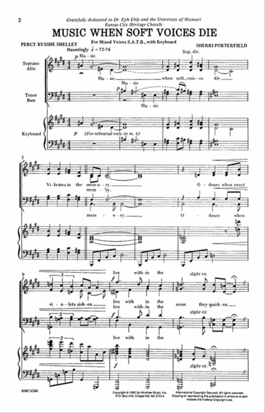 Music When Soft Voices Die 4-Part scores gallery preview page 2