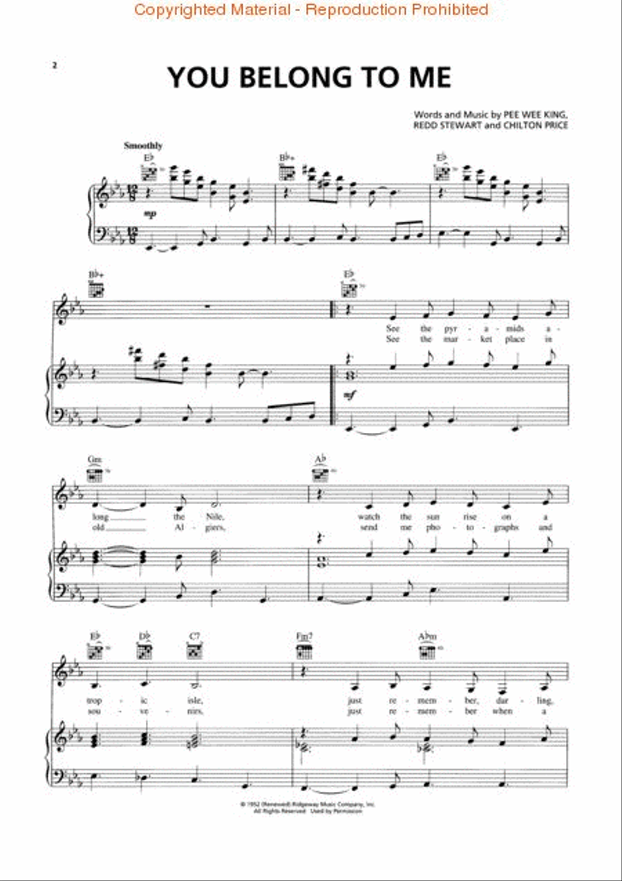 You Belong to Me Piano, Vocal, Guitar scores gallery preview page 2