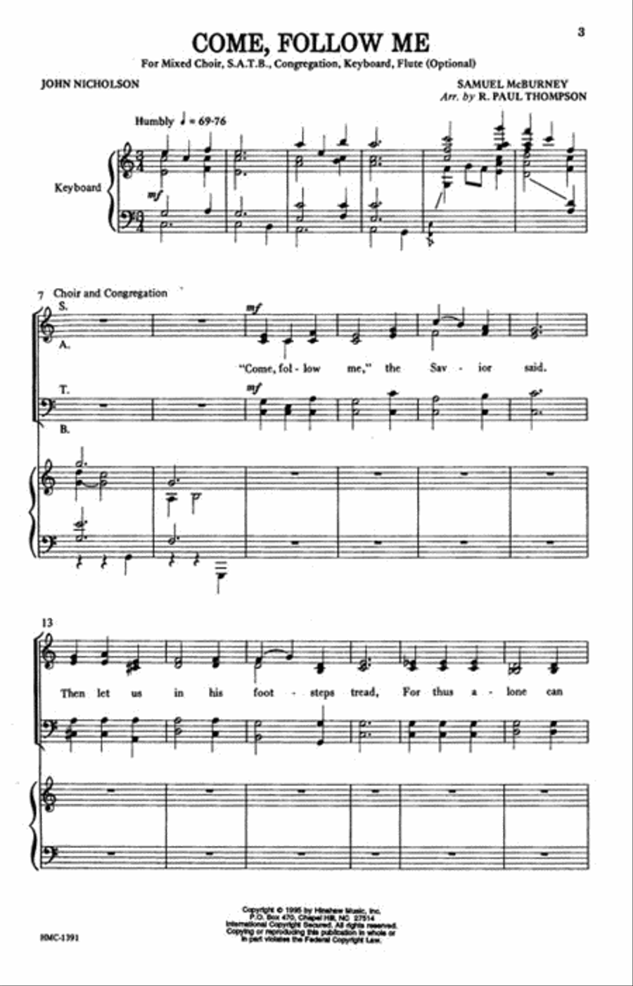 Come, Follow Me Come, Follow Me 4-Part scores gallery preview page 2