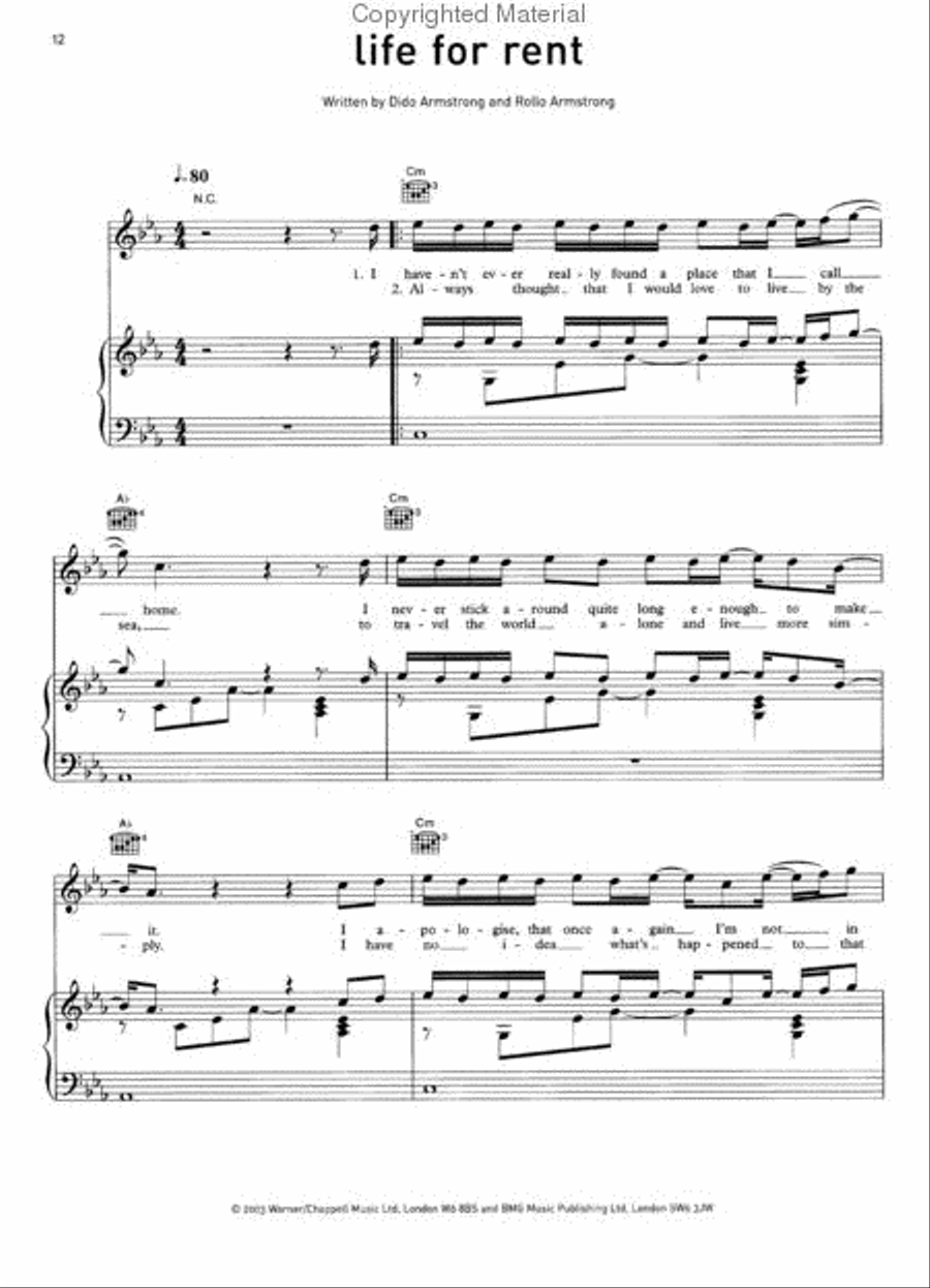 Life For Rent Piano, Vocal, Guitar scores gallery preview page 3