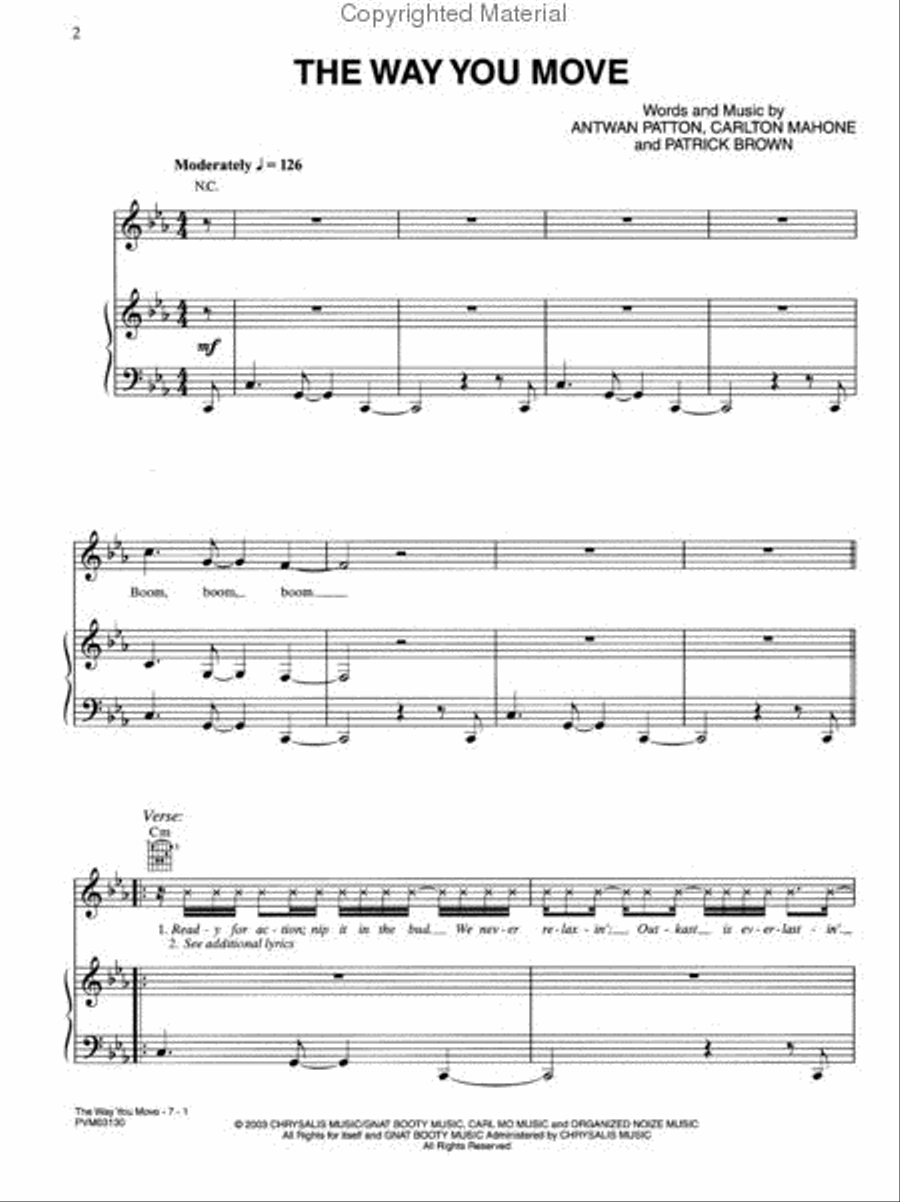The Way You Move Piano, Vocal, Guitar scores gallery preview page 2