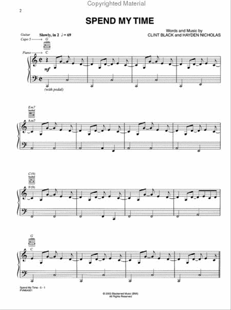 Spend My Time Piano, Vocal, Guitar scores gallery preview page 2