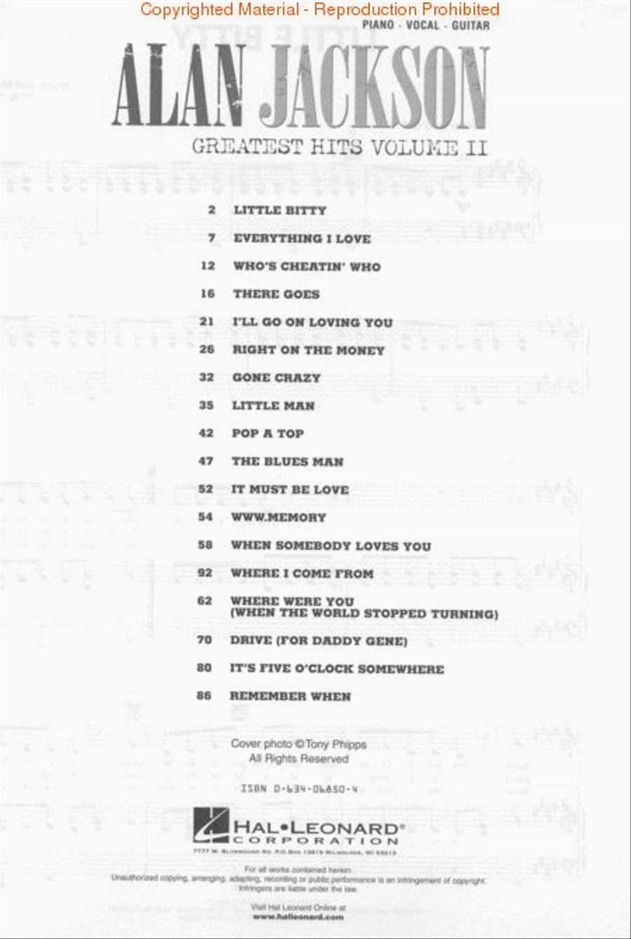 Alan Jackson – Greatest Hits Volume II Piano, Vocal, Guitar scores gallery preview page 2