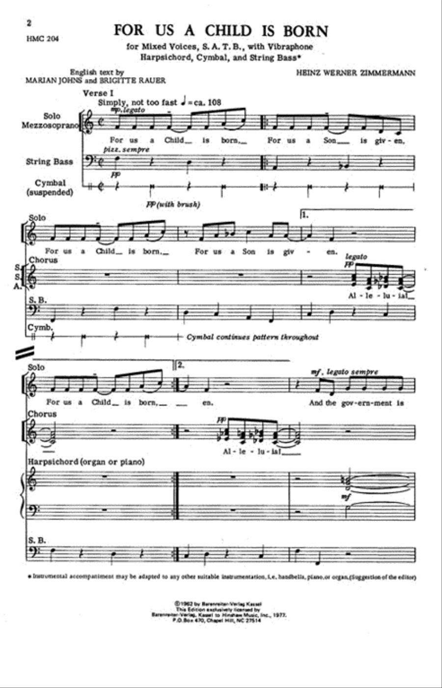 For Us a Child Is Born For Us a Child Is Born 4-Part scores gallery preview page 2