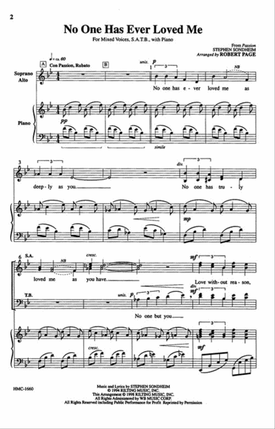 No One Has Ever Loved Me No One Has Ever Loved Me 4-Part scores gallery preview page 2