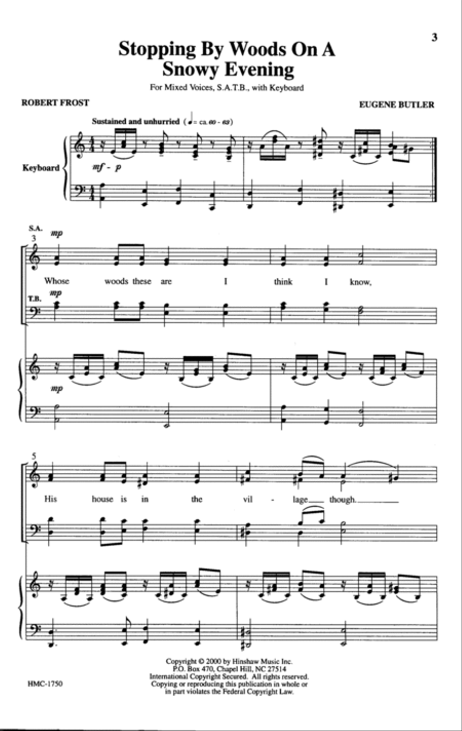 Stopping by Woods on a Snowy Evening 4-Part scores gallery preview page 2
