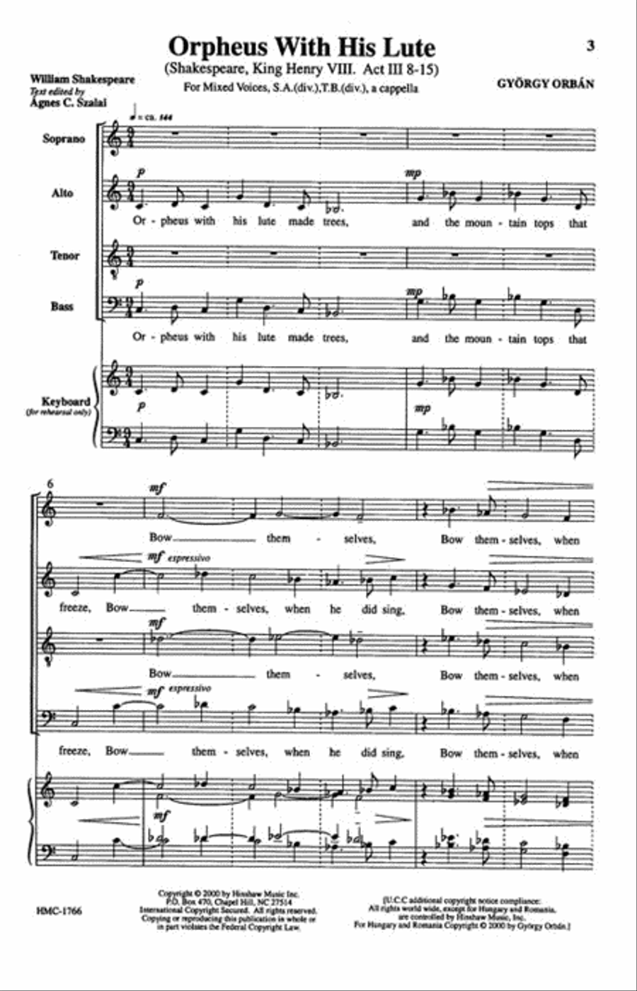 Orpheus With His Lute (Lanthur Ha Szol) SSATB scores gallery preview page 2