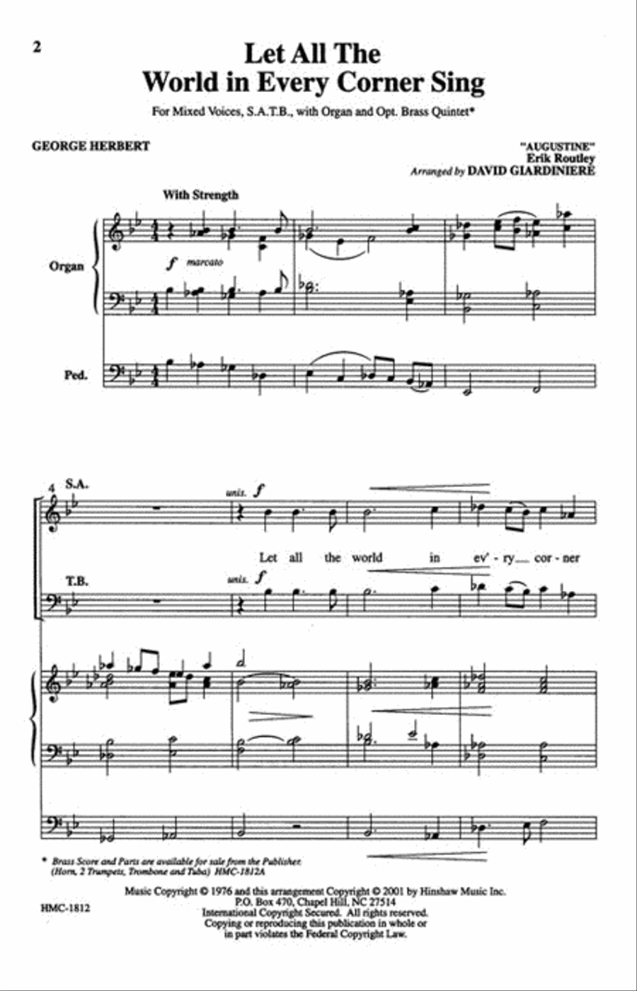 Let All the World in Every Corner Sing 4-Part scores gallery preview page 2