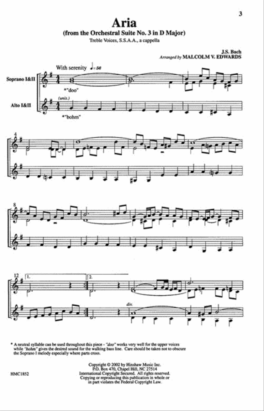 Aria From The Bach Orchestral Suite No.3 In D Major SSAA scores gallery preview page 2