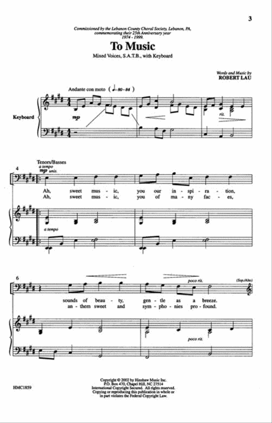 To Music by Robert Lau 4-Part - Sheet Music page 2