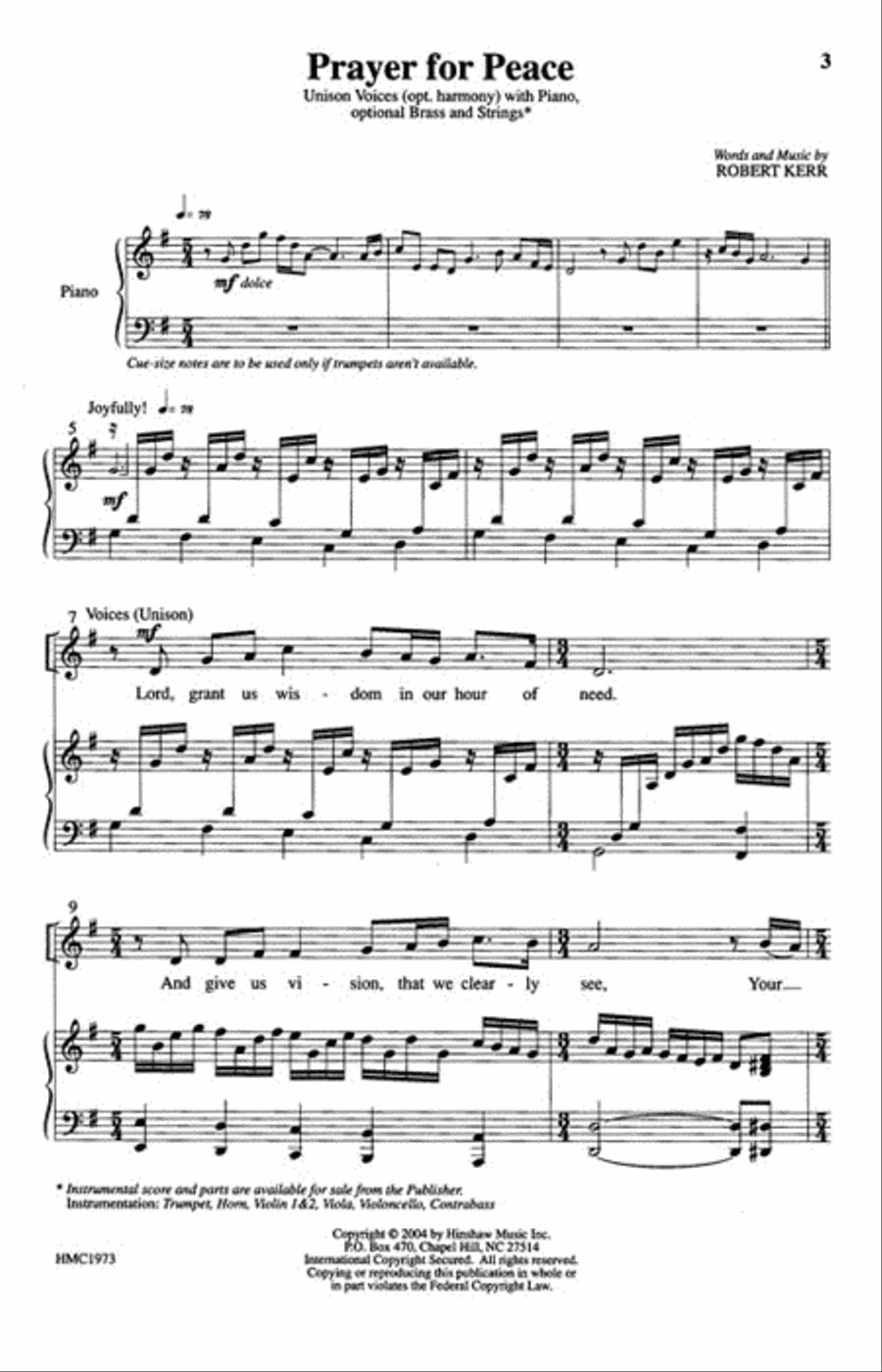 Prayer for Peace Prayer for Peace Unison Choir scores gallery preview page 2