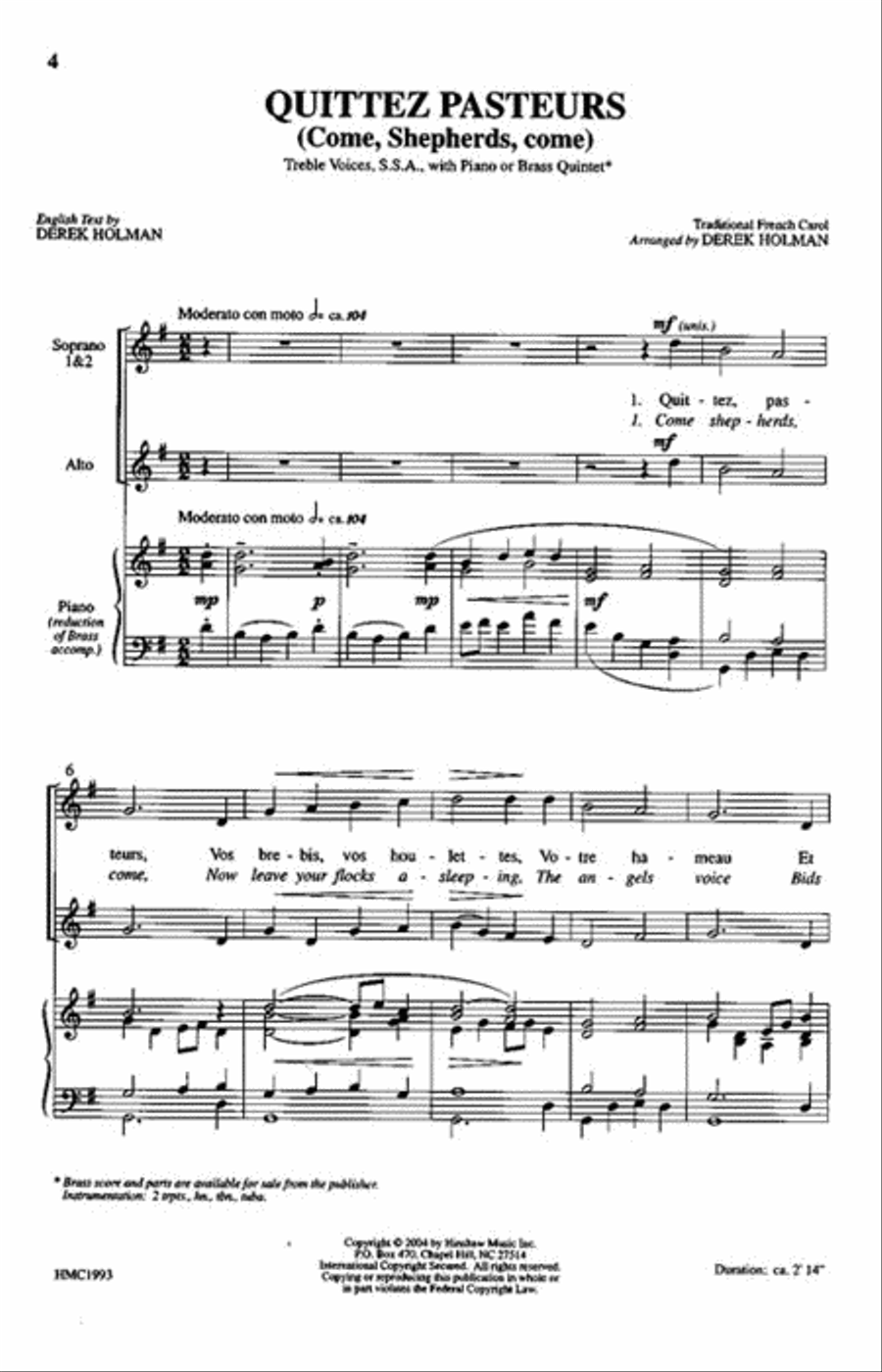 Quittez Pasteurs (Come Shepherds Come) SSA scores gallery preview page 2