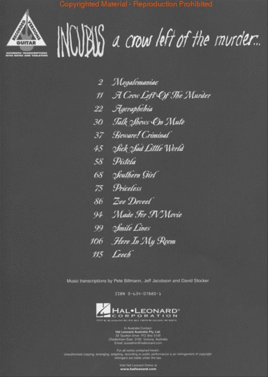 Incubus – A Crow Left of the Murder Electric Guitar scores gallery preview page 2