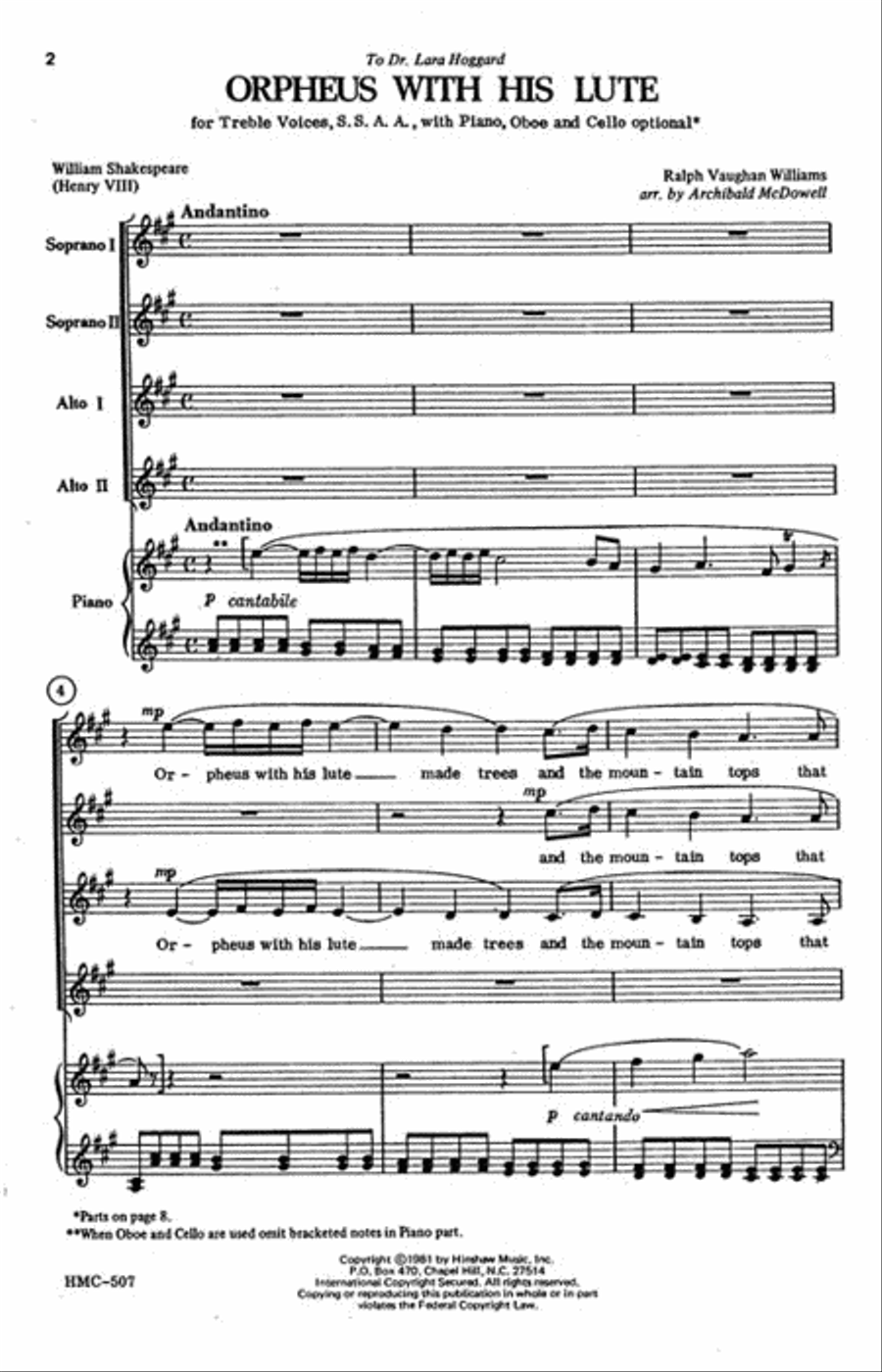 Orpheus With His Lute Orpheus With His Lute SSAA scores gallery preview page 2