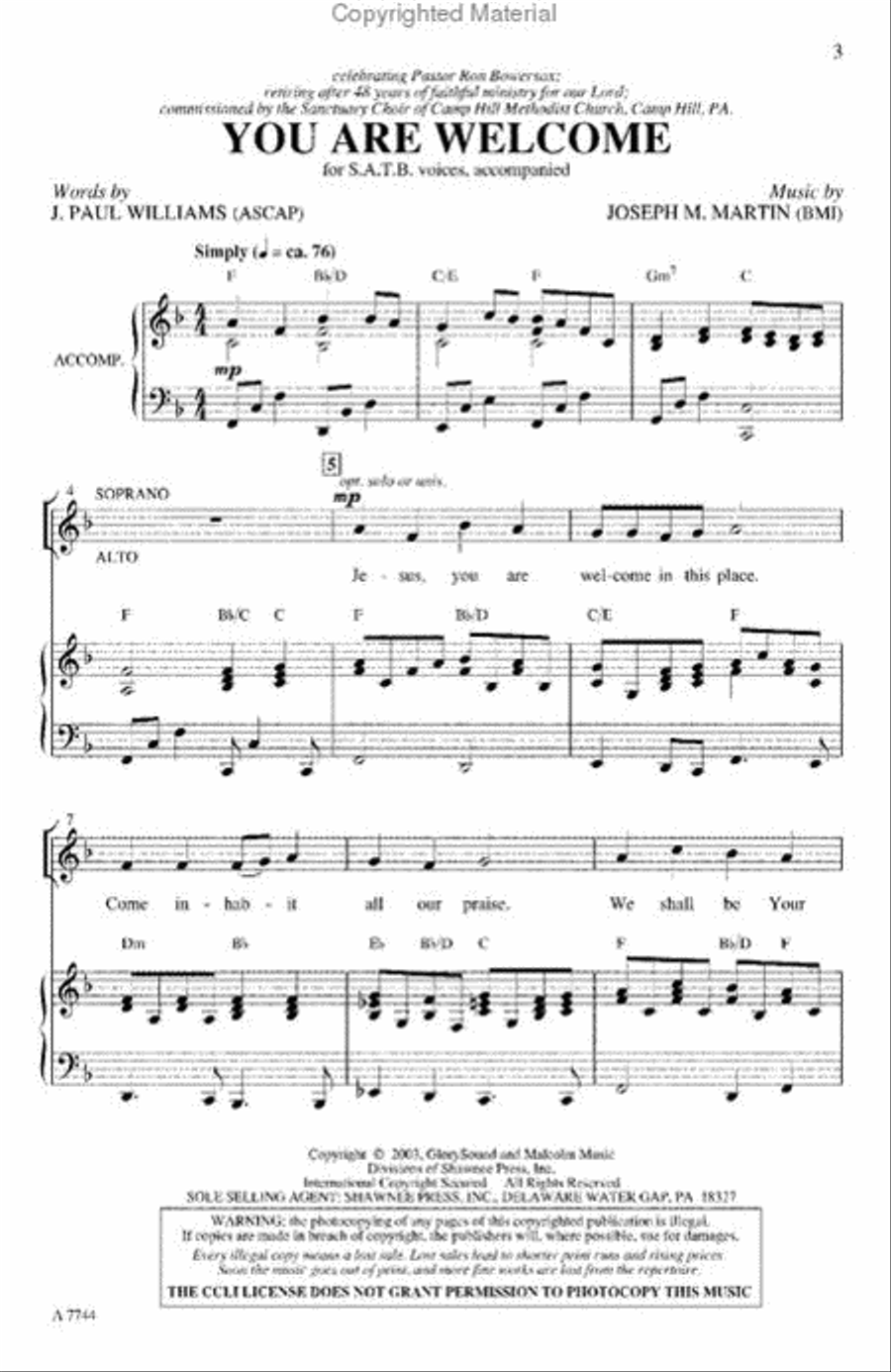 You Are Welcome You Are Welcome 4-Part scores gallery preview page 2