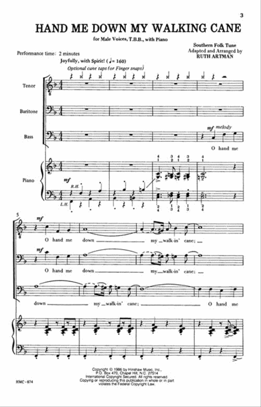 Hand Me Down My Walking Cane 3-Part scores gallery preview page 2